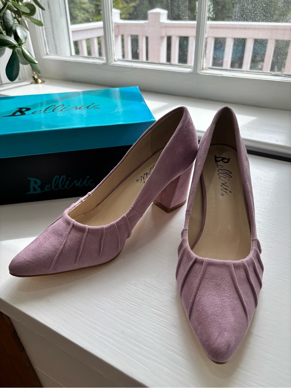 Bellini Dusty Lavender Suede Pointed Block Heel Pumps